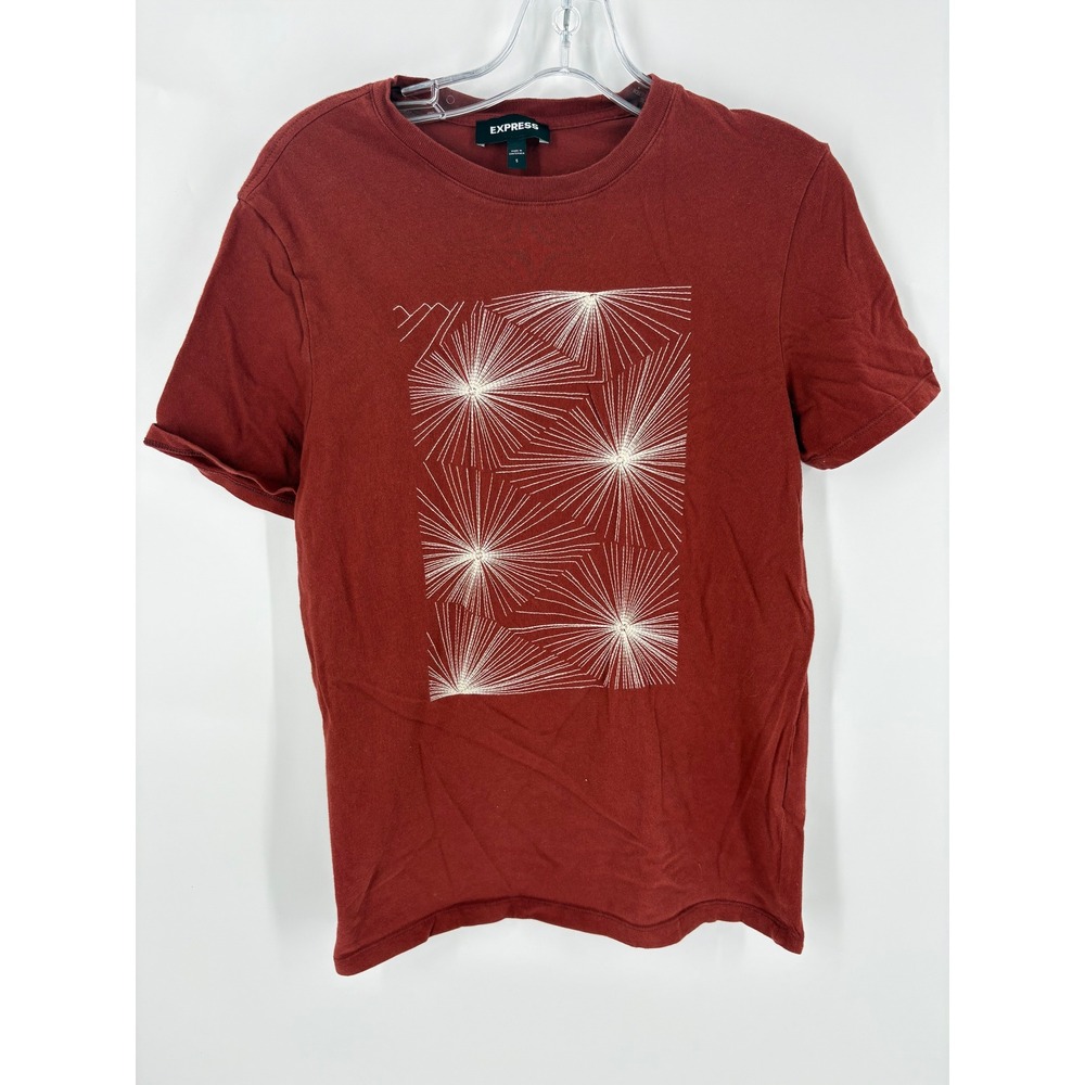 Express Women Red Graphic‎ T Shirt Size S Mountain Sunburst Print Casual Tee